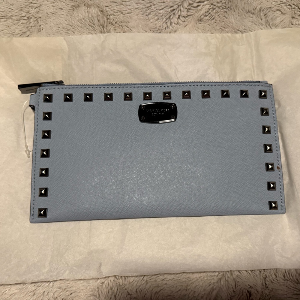 Michael Kors Blue Leather Studded Clutch Wallet